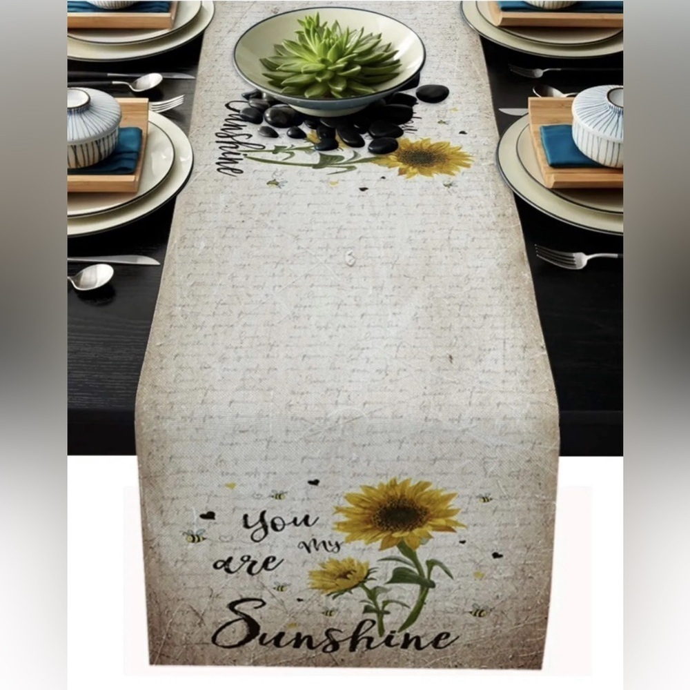 Sunflower‎ 'You are My Sunshine' Cotton Linen Table Runner Rustic Kitchen Decor - Picture 5 of 5